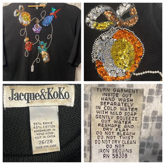 Jacque & KoKo Black Sequin Ornament Sweater Womens Plus Size 26/28 Vintage - Picture 12 of 16